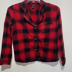 Madewell Women's Black Red Buffalo Plaid Long Sleeve Pajama Top Size Small